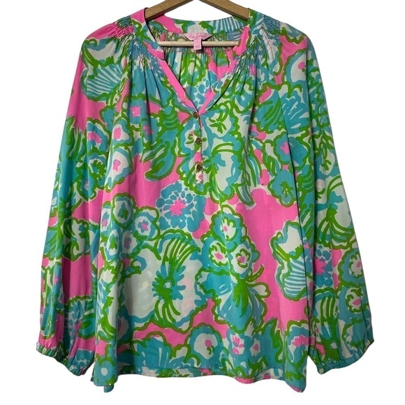 Lilly Pulitzer Pink Green Blue A Delicacy Elsa Silk Top Blouse - Picture 1 of 7